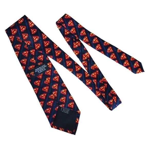 2 VTG DC Comics Superman Logos Black Blue Satin Neck Ties Bundle - Picture 6 of 16